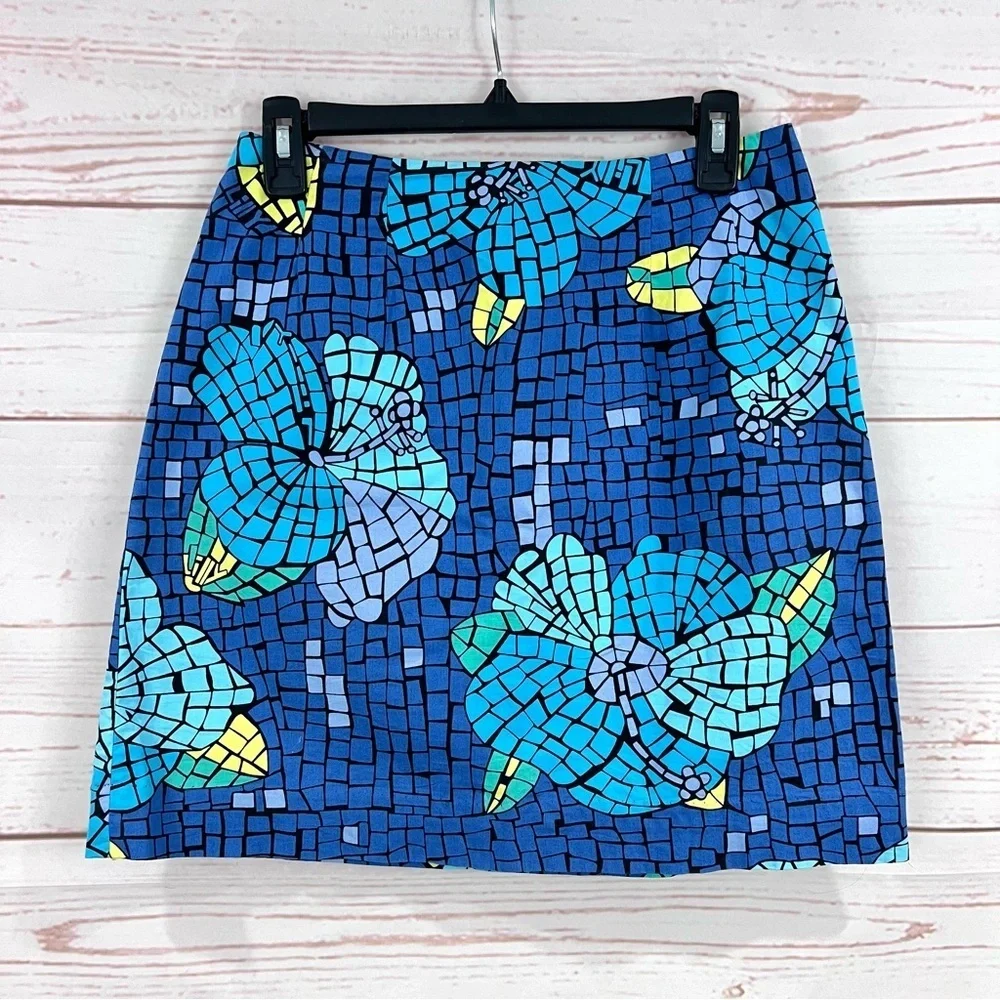 Vintage White Label Lilly Pulitzer Molokini Mosaic Hibiscus Lilly Floral Skirt